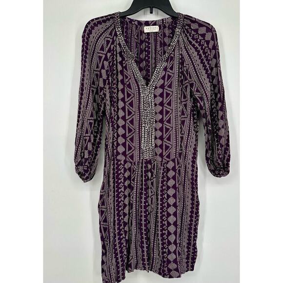 Velvet By Spencer Graham Geraldine African Print Peasant Dress Size S Fine Wine - Picture 3 of 9